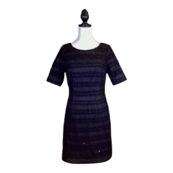 Plenty by Tracy Reese NWT Black Sequin Lace Textured Shift Mini Dress Size 8 - Picture 3 of 8